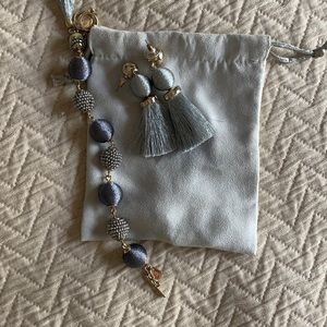 Grey Tassel Earrings & silver bead bracelet